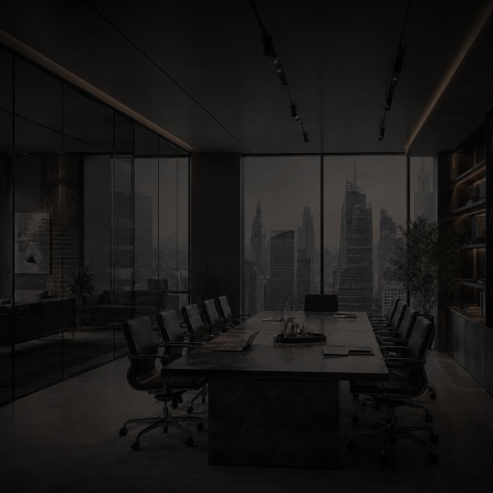 Boardroom overlooking a city skyline